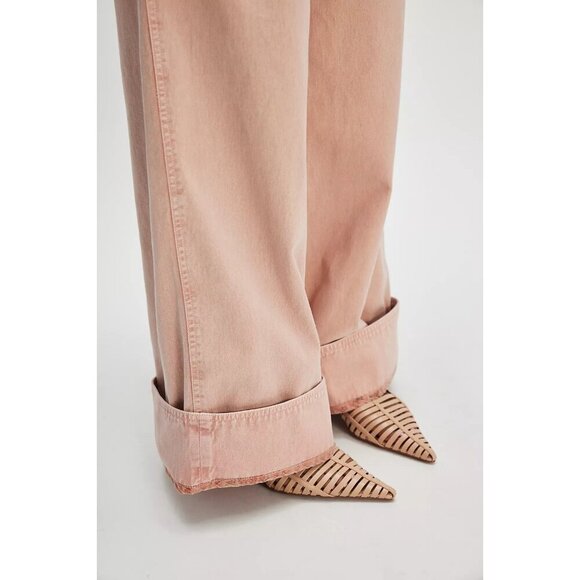 Free People Long Game Chino Pants Pale Mauve Pink Wide Leg Flare Size 4 - Picture 3 of 11